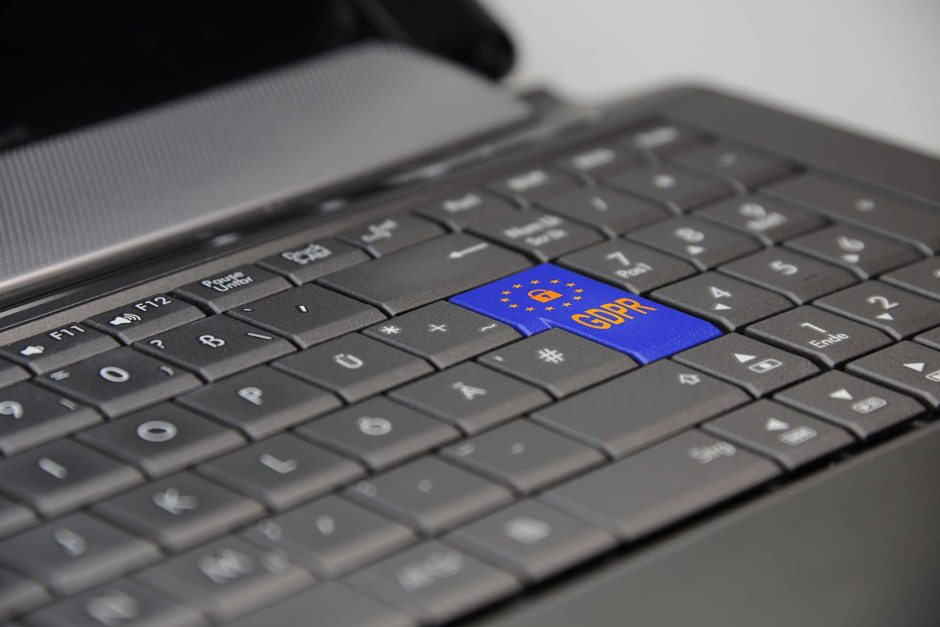 Laptop with GDPR on one of the keys